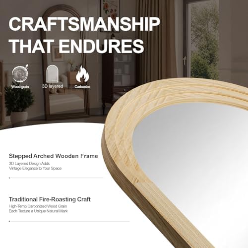 Delma Arched Full Length Mirror with Stand, 55x24 Natural Wood Floor Mirror - Image 4