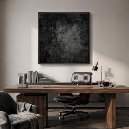 Large Framed Black Abstract Canvas Wall Art Decor for Living Room, 36x36 In - Image 3