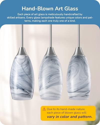 EDISHINE Pendant Light Kitchen Island Grey Marble Glass Brushed Nickel - Image 2