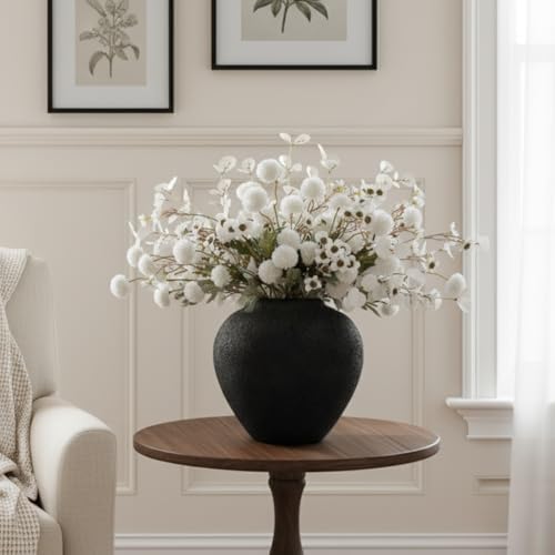 Large Black Round Vase, Pottery Rustic Look for Home Decor - Image 2