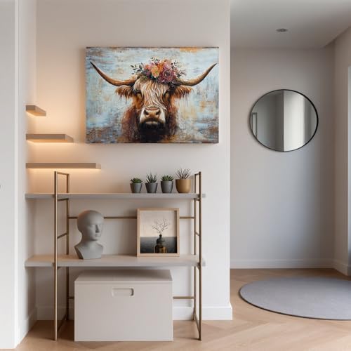 Canvas Wall Art Decor Modern Wall Art Picutures for Living Room Artwork for Wall Decor Vintage Wall Art Decor Highland Cow Wall Art Prints Artwork for Walls Home Bedroom Office Decorations 32" X 48" - Image 6