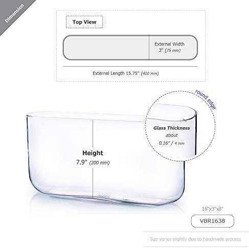 WGV Long Rectangle Block Vase, Width 3", Length 16", Height 8", Clear Round Corners Glass Floral Container Wedding Party Event Decor, 1 Piece - Image 2