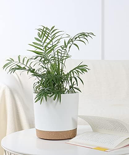 kubvici 2 Pack 8 Inch Planters for Indoor Plants, Plastic Flower Pots Plant Pots Indoor with Drainage Saucer for Outdoor Garden Home Plant, White 8” - Image 5