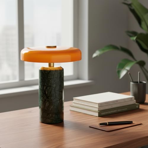 Marble Table Lamp Cordless with Glass Shade, 3-Way Touch Dimmable Modern Green Small Desk Lamp, Solid Marble Base Portable Nightstand Light for Bedroom and Living Room Decor - Image 5