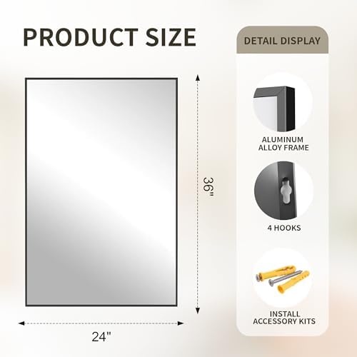 FICTOR Bathroom Vanity Mirror for Over Sink, 24" x 36", Black - Image 2