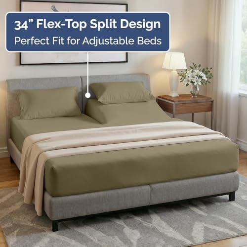 Flex Top Split Head King 4 Piece Sheet Set - Ultra-Soft, Breathable - Khaki - Image 3