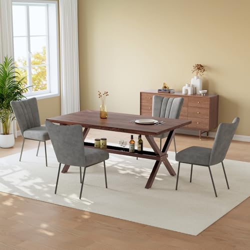 HIPIHOM 63" Dining Table for 4, MDF Kitchen Table with Dining Chairs, Strong Metal Legs, Ideal for Kitchen Living Room - Image 2