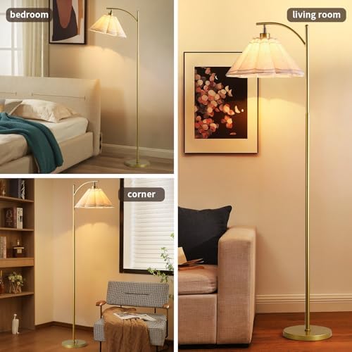 Floor Lamp with Pleated Linen Lampshade, Modern Flower Floor Lamp for Living Room Arc Standing Lamp, Gold Tall Lamp for Bedroom Office Dining Room, E26 Bulb Included - Image 3
