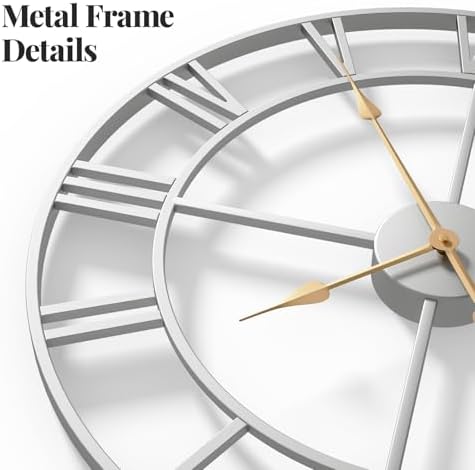 Cuspin 30 Inch Large Wall Clock Silver Decorative Modern Metal Clocks - Image 5