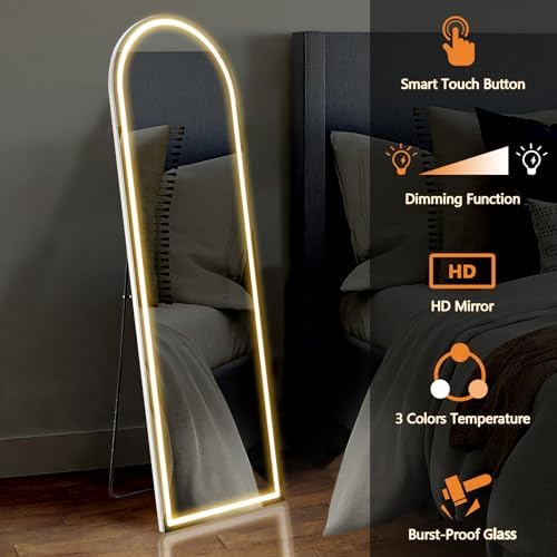 Sweetcrispy LED Arched Full Length Mirror, 63"x21" Full Body Floor Mirror - Image 5