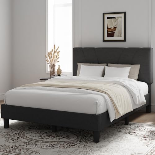 Novilla Queen Bed Frame with Headboard, Bed Frame Queen Size with Wood Slats Support,Linen Upholstered Adjustable Headboard, No Box Spring Needed, Heavy Duty Feet, Easy Assembly, Dark Grey - Image 3