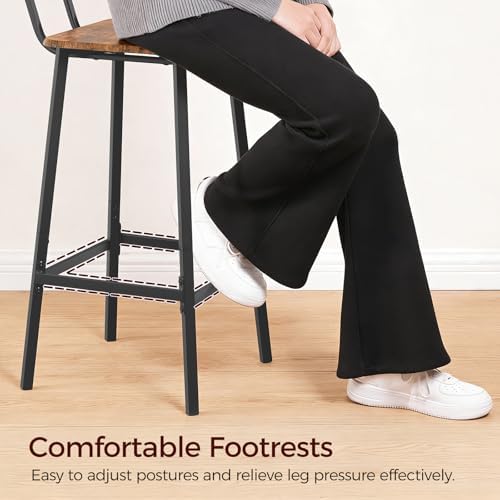 MAHANCRIS Bar Stools, Set of 2 Bar Chairs with Backrest and Footrest, 26" Breakfast Chairs, Counter Stools for Bar, Living Room, Kitchen, and Dining Room, Rustic Brown and Black BAHR05101 - Image 6