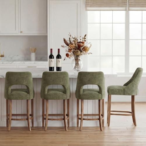 UVV Bar Stools Set of 4, Upholstered Counter Height Bar Stools, Modern Counter Stools with Wood Legs for Kitchen Island Dining Room Bar, Green by UVVLivetheQualityLife