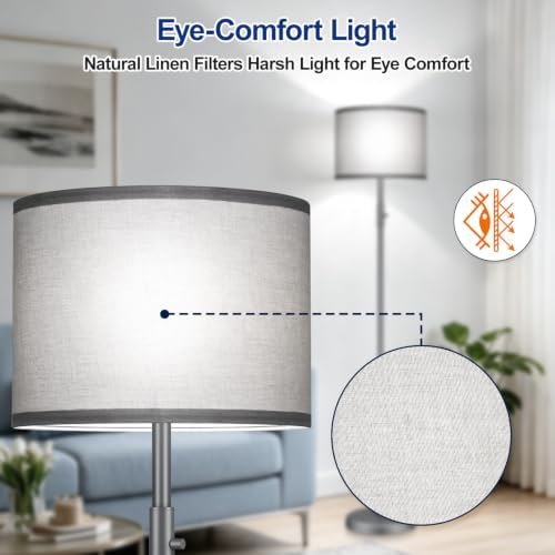 Floor Lamp Simple Design with Shade, Small Tall Lamps for Living Room Bedroom Office Dining Room Kitchen-Grey - Image 4