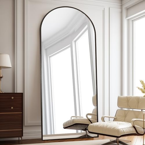 Floor Length Mirror, 81"x41" Arch Full Length Mirrors Full Length Hanging or Leaning with Stand, Wall Mounted Mirrors, Arched-Top Body Mirror with Aluminum Frame for Bedroom(Black) by ZMYCZ