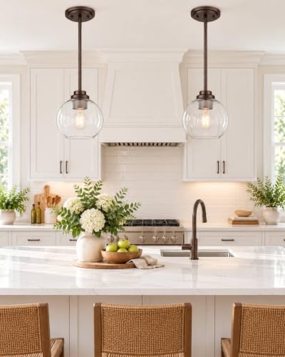 2-Pack Pendant Lights Kitchen Island, 7" Oil Rubbed Bronze Hanging Lights Fixtures with Clear Glass Globe Shade, Modern Kitchen Island Lighting for Bathroom, AD-22280-1P2-ORB - Image 4