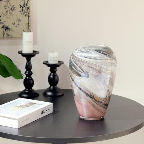 11" H Teal Glass Vases for Flowers, Unique Hand Blown Glass Vase Blue Home Decor, Wide Mouth Colorful Flower Vase Centerpieces, for Living Room Table Bookshelf, Bathroom Office Shelf Decorative - Image 5