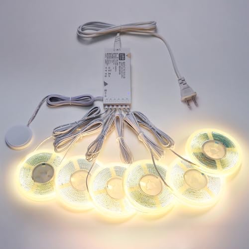 AIMENGTE 12V COB LED Cabinet Lights Strip, 6 x 3.3ft Touch Dimmable 3000K Warm White Lighting for Parallel Wood Slat Wall Panels, Display Cabinets, Wardrobes, Showcases, Shelves - Image 6
