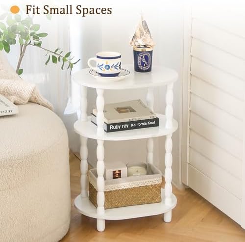 MaxSmeo White Side Table, 3-Tier Small Oval End Table, Modern Night Stand Wood Accent Table for Living Room, Bedroom, White - Image 4