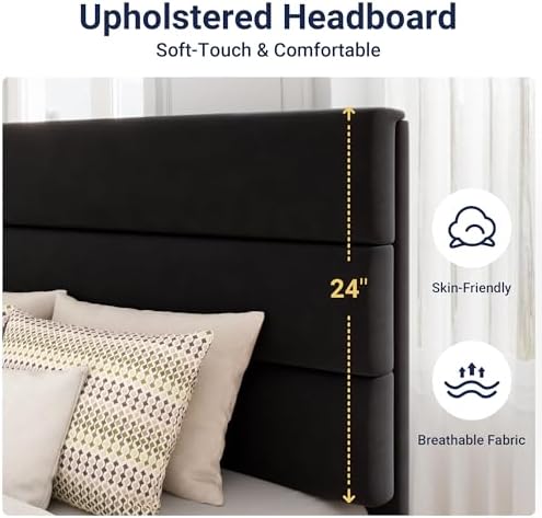 Allewie Twin Size Platform Bed Frame with Velvet Upholstered Headboard - Image 4