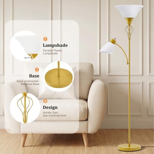 Floor Lamps for Living Room, 70" Tall Torchiere Floor Lamps, Plastic Shade - Image 4