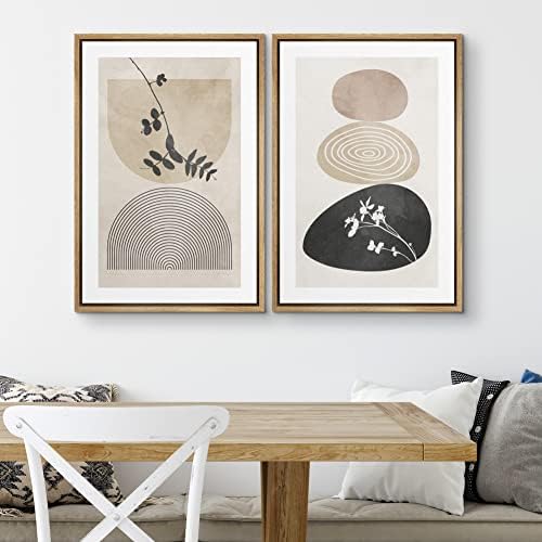 SIGNWIN Framed Canvas Print Wall Art Set Forest Flower Pastel Watercolor Polygons Abstract Nature Illustrations Modern Art Decorative Contemporary for Living Room, Bedroom, Office - 16""x24""x2 Natural - Image 3