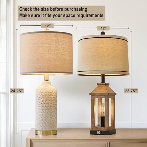 24.25" Table Lamps Set of 2 Modern White Ceramic Lamps Living Room Bedroom - Image 2