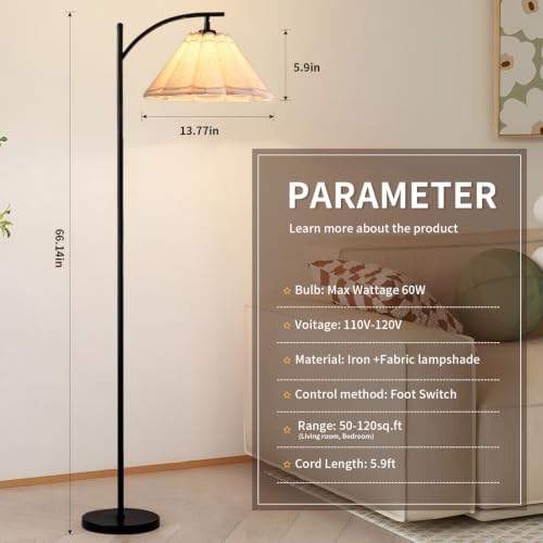 Floor Lamp with Pleated Linen Lampshade, Modern Flower Floor Lamp for Living Room Arc Standing Lamp, Gold Tall Lamp for Bedroom Office Dining Room, E26 Bulb Included - Image 5