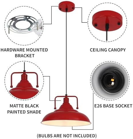 Red Pendant Lights Kitchen Island, Large Pendant Light 15.7" 3 Packs, Farmhouse Pendant Light, Modern Pendant Lights, Kitchen Pendant Lights, Pendant Light for Kitchen, Living Room, Bedroom - Image 7