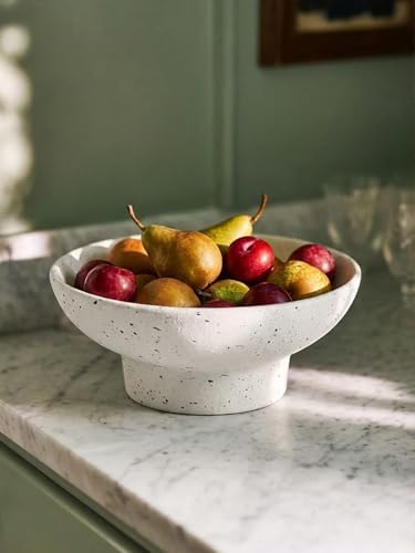 LE TAUCI 10" Ceramic Decorative Bowl, Key Bowl for Entryway, Handcrafted Sturdy Pedestal Bowl, Modern Farmhouse Fruit Bowl for Kitchen Counter, Centerpiece, Speckled White - Image 5