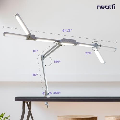 Neatfi Pro LED Desk Lamp | 3,000 Lumens | Dimmable | 360 SMD LEDs, 30W, CRI 95 | Adjustable Light Modes | Task Lamp for Home Office, Study, Workstation (White, 44-Inch, CCT with Clamp) - Image 4