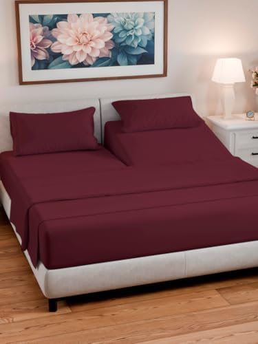 Flex Top Split Head King 4 Piece Sheet Set - Soft & Breathable - Burgundy - Image 2