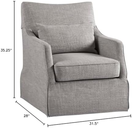 Martha Stewart London Swivel Chair - Solid Wood & Plywood, Skirted Metal Base Accent Armchair, Lumbar Pillow -Modern Classic Family Room Sofa Furniture Bedroom Lounge, 28"X31.5"X35.25", Grey - Image 3
