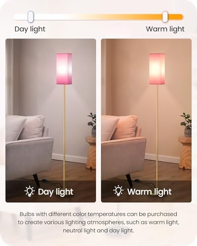 Floor Lamp, Pole with Foot Switch, Modern Standing Lamp Lampshade, Minimalist Freestanding Lamp (Bulb Not Included), for Living Room, Bedroom Office ETL Listed, Gold and Pink DP07LD05 - Image 3
