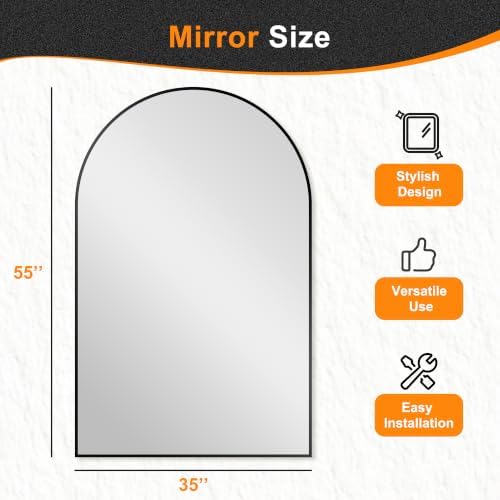 Delma Arched Bathroom Mirror, 55"x35", Black - Image 3