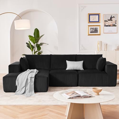 108" Boneless Couch with Chaise, Cloud Sectional Modular Sofa, Black - Image 2