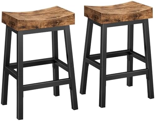 WINAZ Rustic Bar Stools, 24 Inch Barstools Set of 2, Counter Height Stool with Footrest, Wooden Stools for Kitchen Island, Heavy Duty Backless Chair for Dining Table Farmhouse Outdoor by Unknown
