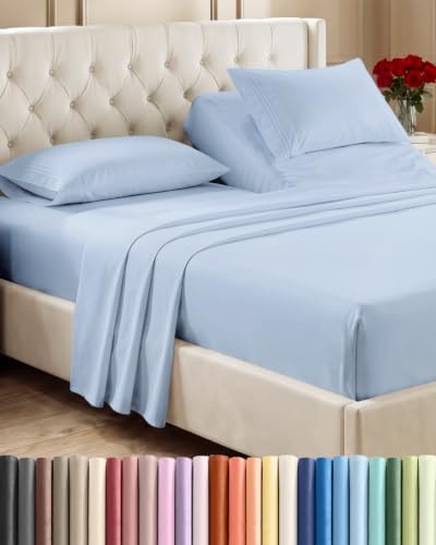 Flex Top Split Head King 4 Piece Sheet Set - Soft & Breathable - Sky Blue by CGKUnlimited