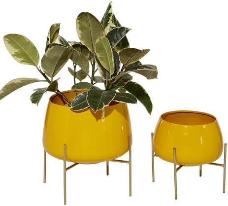 deco 79 Metal Planter, Set of 2 Planter 8", 10" H, Yellow by Unknown