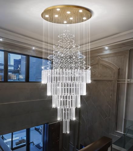 HAIXIANG W24 x H78 Crystal Glam Chandelier Long Light Chandeliers with Dimmable Light Bulbs High Ceiling Light Fixtures for Foyer Entryway Living Room Stair Gold - Image 3