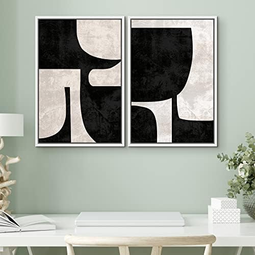SIGNWIN Framed Canvas Print Wall Art Set Mid-Century Black Polygon Variety Abstract Shapes Illustrations Modern Art Decorative Contemporary for Living Room, Bedroom, Office - 16"" x24 x2 White - Image 2