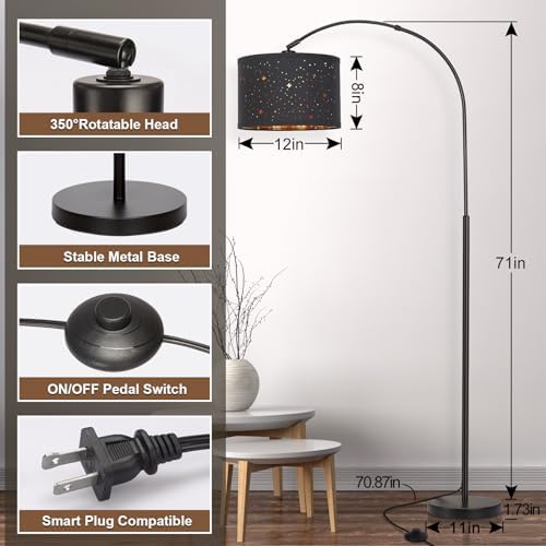 Modern Arc Floor Lamp, Tall Pole Lamp with Black Stars Lampshade - Image 2
