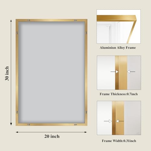 Koonmi Gold Rectangle Wall Mirror, 20x30 Inch Bathroom Mirror, Aluminum Frame Vanity Mirror for Entryway, Living Room, Bedroom Bathroom, Hangs Horizontally or Vertically - Image 2