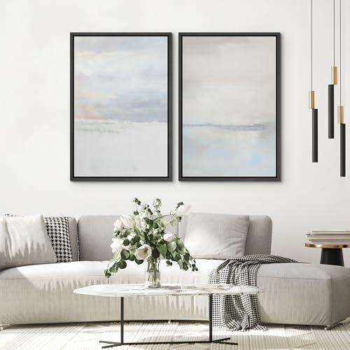 SIGNWIN Framed Canvas Print Wall Art Set Pastel Gray Watercolor Landscape Abstract Shapes Illustrations Minimal Decorative Boho Nordic Relax/Zen for Living Room, Bedroom, Office - 24"" x36 x2 Black - Image 4