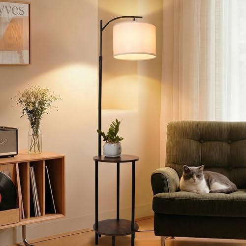 Floor Lamp with Walnut Wood Table, Modern Standing Lamp by OUATER