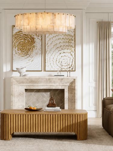 Alabaster Chandelier 31 Inch, Modern Round Chandelier for Dining Room, 12-Light 2-Tier Natural Stone Chandeliers with G9 Bulbs, Gold Spanish Alabaster Fixture for Living Room, Foyer, Bedroom - Image 2