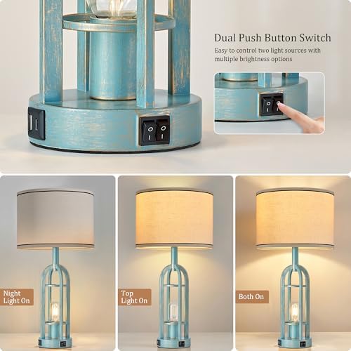 SRJJA 24" Farmhouse Table Lamps for Living Room Bedroom Set of 2, USB A+C - Image 2