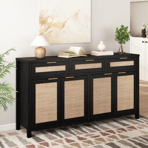 HOKYHOKY 63" Rattan Sideboard Buffet Cabinet, Boho Storage Cabinet - Image 2