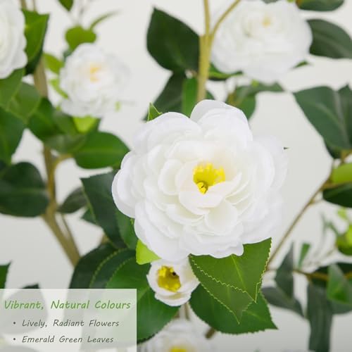 Nafresh 2FT Lush Artificial White Camellia Tree Outdoor 2 Pack, 24inch Faux Camellia Plant, Fake Camellia Flowers Tree for Indoor Outdoor Living Room Home Patio Front Door Garden Decor - Image 3