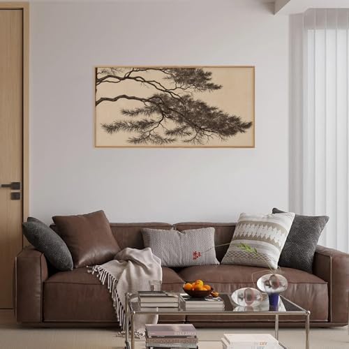 LHIUEM Large Vintage Pine Tree Branch Framed Canvas Wall Art,Sketch Botanical Wall Decor,Nature Plant Artwork,Brown Antique Etching Art Prints for Living Room,Bedroom,Ofiice-20 x40 x1 - Image 2
